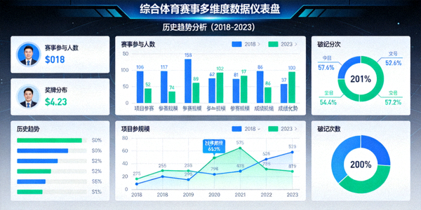 综合体育赛事多维度数据仪表盘与历史趋势图表